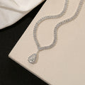 Clear Teardrop Silver Tone Necklace and Earring Jewelry Set view 2