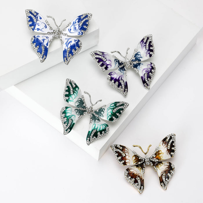 Layered Metal Enamel Butterfly Brooch in Four Colorways