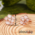 Rose Gold White Enamel Flower Stud Earrings Metal Pair view 4
