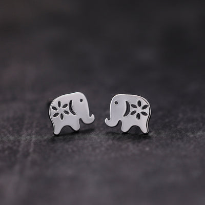 Silver Tone Elephant Cutout Stud Earrings Polished Metal Jewelry front product view