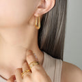 Thick U Shape Geometric Hoop Earrings Gold Or Steel Tone view 4