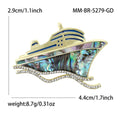 Shell Inlay Cruise Ship Brooch With Faceted Crystals And Polished Metal Details view 5