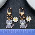 Gray Cat and White Daisy Enamel Clip Keychain Eight-Style Collection view 2