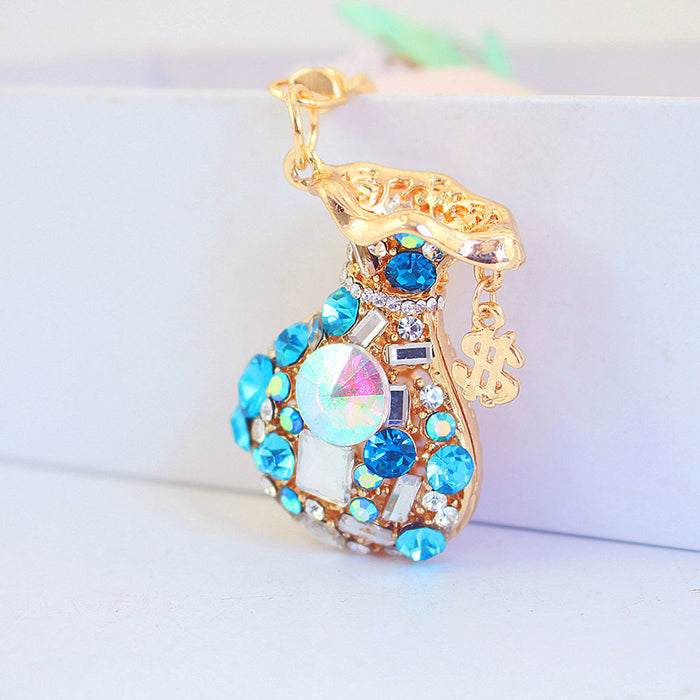 Rhinestone Money Bag Keychain, Colorful Gem Zinc Alloy Car Bag Charm