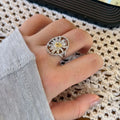 Silver Pave Daisy Oval Necklace Earrings And Ring Set view 3