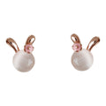 Rose Gold Tone Rabbit Ear And Pink Pearlescent Stud Earrings view 5