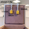 Silver Yellow Rectangular CZ Long Drop Earrings Cluster Tops view 5