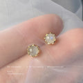 Gold Tone Round Faceted Stone Stud Earrings In Green And Ivory view 7