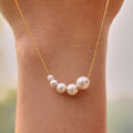 Gold Stainless Steel Graduated Shell Bead Pearl Necklace view 3