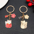 Red Lucky Cat Koi Blossom Fortune Metal Keychain Pair view 2