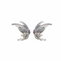 Silver Tone Purple Center Angel Wing Stud Earrings view 5