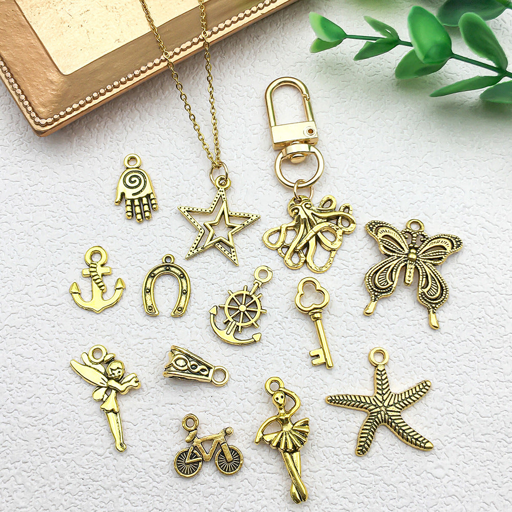 Plated Iron Starfish Butterfly Cross Charm Pendant for DIY Bracelet Keychain Jewelry