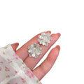 Silver Tone Sculpted Flower Cluster Stud Earrings For Pierced Ears view 5