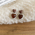 Brown And White Double Heart Drop Stud Earrings Fashion Earrings view 6