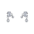 Silver Square Crystal Pearl Drop Stud Earrings Polished Metal Jewelry view 5