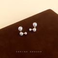 Gold Geometric Triple Pearl Stud Earrings Cluster Style view 4