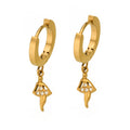 Gold Girl Charm Dangle Hoop Earrings Clear Crystal Accents view 5