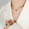 Gold Twisted Rope Necklace Multicolor Heart Charms view 4