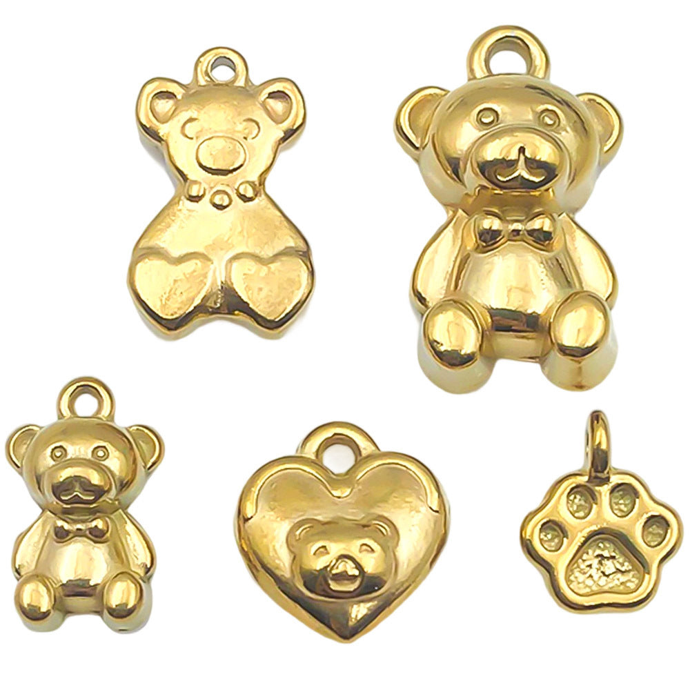 Gold Stainless Steel 3D Bear charm pendants for DIY bracelets necklaces keychains jewelry