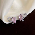 Silver Pink Pear Crystal Heart Curve Stud Earrings Pair view 4