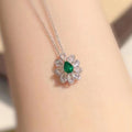 Silver Green Teardrop Flower Halo Pendant Necklace Alloy view 2
