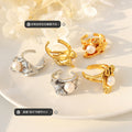 Irregular Sculptural Open Pearl Ring Gold Or Steel Finish view 2