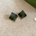 Dark Green Geometric Stud Earrings in Round or Square Shapes view 6