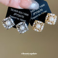 Square Faux Pearl Clear Crystal Cluster Clip On Earrings view 3