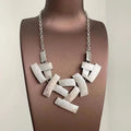 Abstract Textured Square Link Geometric Statement Necklace view 7
