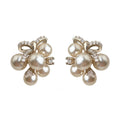 Rose Gold Tone Pearl Clear Stone Butterfly Cluster Stud Earrings view 5