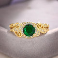 Gold Tone Green Oval Crystal Floral Ring Polished Metal Jewelry view 2