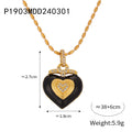 Black Enamel Heart Pendant Necklace Gold Bead Chain CZ view 6