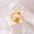 Open Ring Pearl Ball Textured Nugget Gold Steel Metal Band view 4