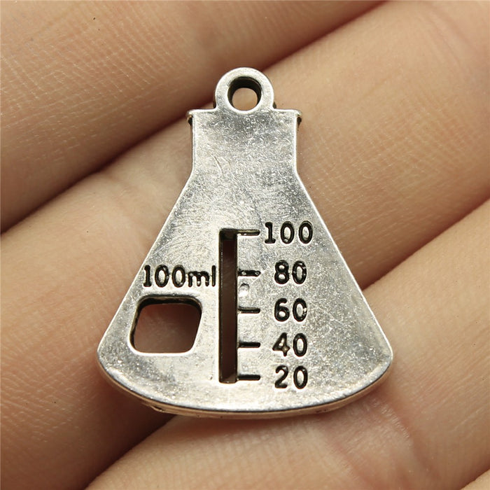 Graduated Laboratory Flask Antique Silver Metal Charm