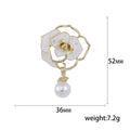 Gold Camellia Flower Brooch Pearl Drop Black White Enamel view 5