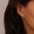 Gold Tone Blue Flower Charm Small Hoop Earrings Jewelry view 5