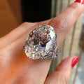 Oversized Oval Solitaire Floral Ring In Silver Tone view 1