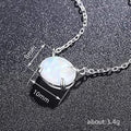 White Metal Oval Faux Opal Prong Pendant Chain Necklace view 4