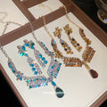 Silver Blue Green Crystal Drop Earring Necklace Gold Coffee view 1