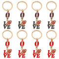 Brown and Red Football Love Letter Keychain Pair with Metal Hardware view 1