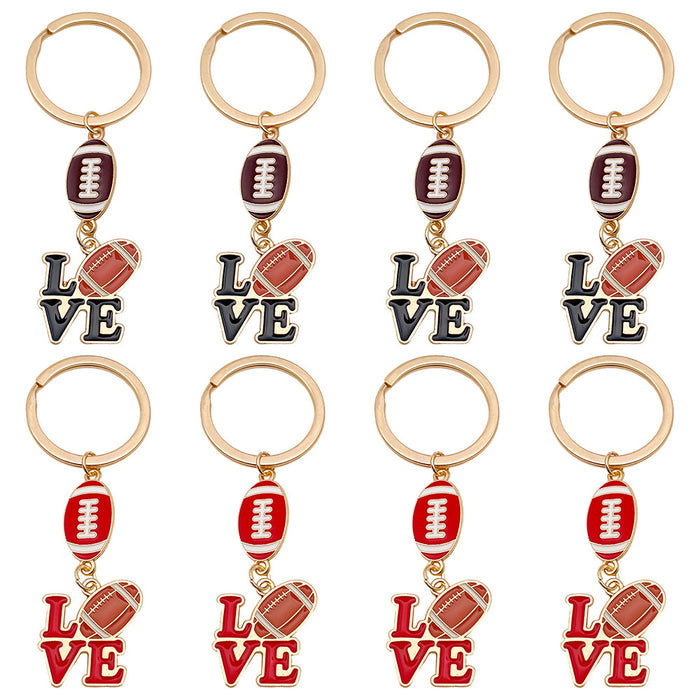 Brown and Red Football Love Letter Keychain Pair with Metal Hardware