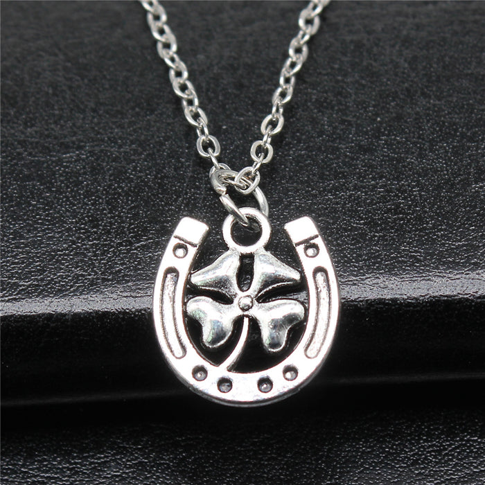 Horseshoe Clover Pendant Necklace in Detailed Metal Finishes for Jewelry Making