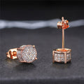 Cube-Shaped Pave Stud Earrings In Four Metal Finishes view 3