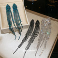 Long Crystal Strand Tassel Stud Earrings in Two Colors view 2
