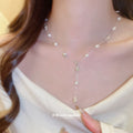 Silver Y Drop Necklace Pearl and Irregular Nugget Beads view 1