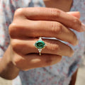 Gold Oval Green Stone Clear Accents Ring Sizes 6-10 view 3