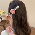 Fabric Rose Pearl Black Comb Hair Pins Three Colors view 3