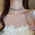Silver Rhinestone Fringe Drop Wide Band Choker Necklace view 3