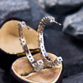 White Gold C-Shape Pavé Clear Stone Hoop Stud Earrings view 3