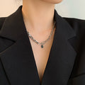Silver Mixed Link Chain Necklace Black Square Pendant view 3